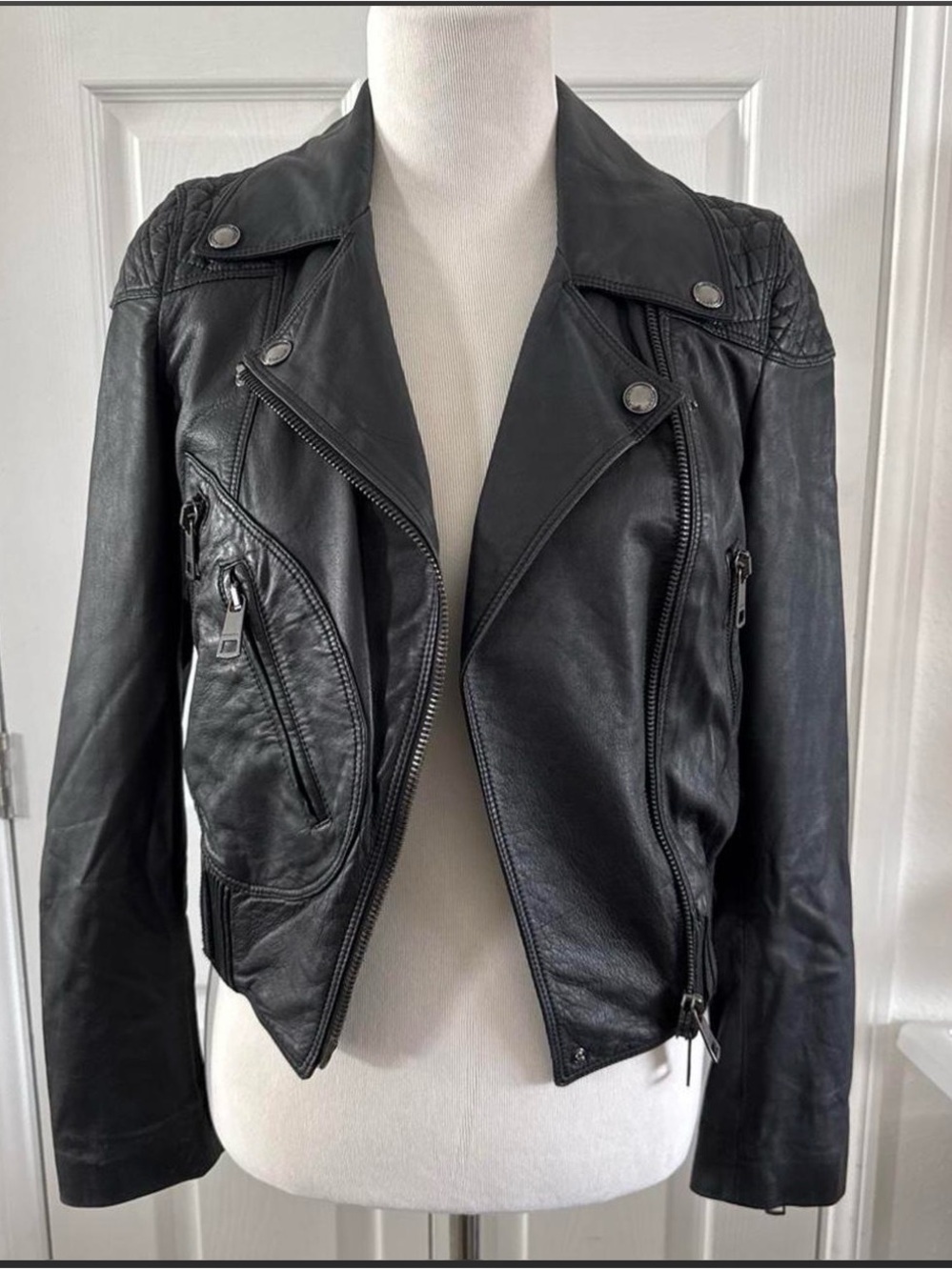 Burberry Black Leather Asymmetric Moto Jacket